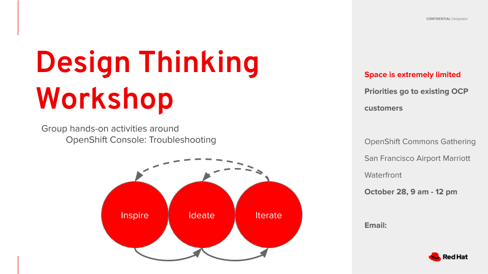 Request your invitation to attend the Design Thinking Workshop to be held in conjuction with the upcoming OpenShift Commons Gathering in San Francisco on Oct 28th. 