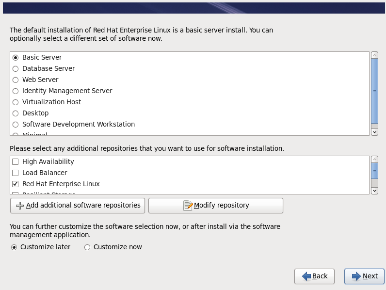 Red Hat OpenShift Enterprise Linux Basic Server Screen