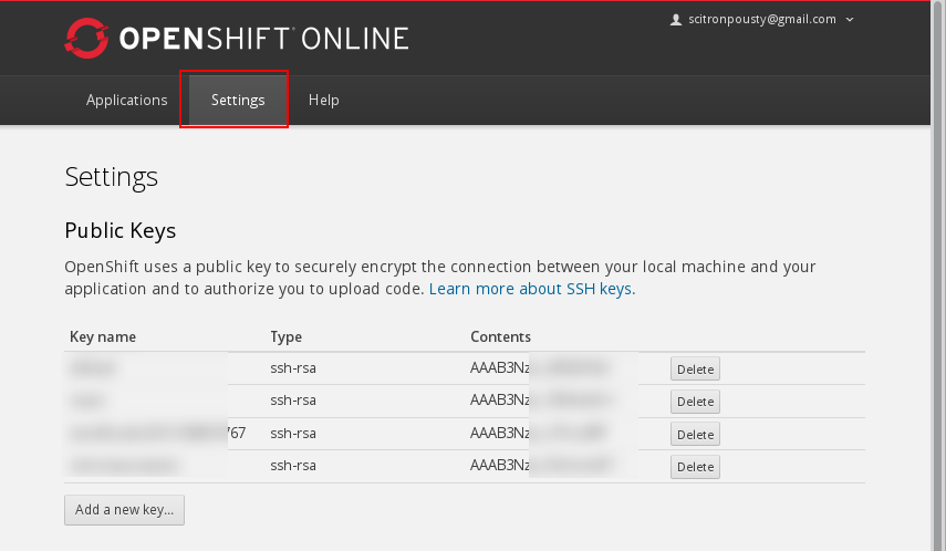 key management in the OpenShift web console picture