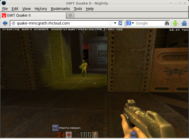 Screenshot of Quake 2 gwt Running on OpenShift picture